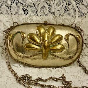 Antique-Art Deco Hammered Silver-Gold Butterfly Purse-Crossbody 9in x 5.5in x 2